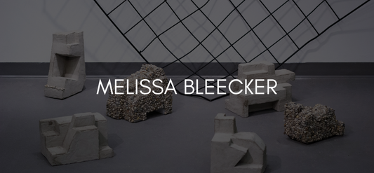 Text reads Melissa Bleecker over black overlayed image of a sculptural setup.