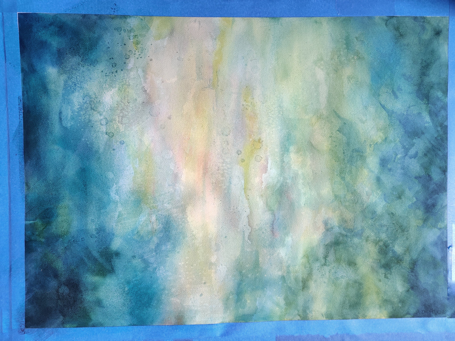 Abstract watercolour image in blue and green.